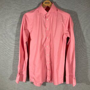 Men's Eton Slim Red/White Micro-check Dress Shirt, Size 39/15.5